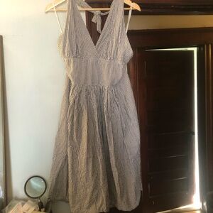 Vintage SAMPlE cotton ticking Blue and White Women's halter Dress